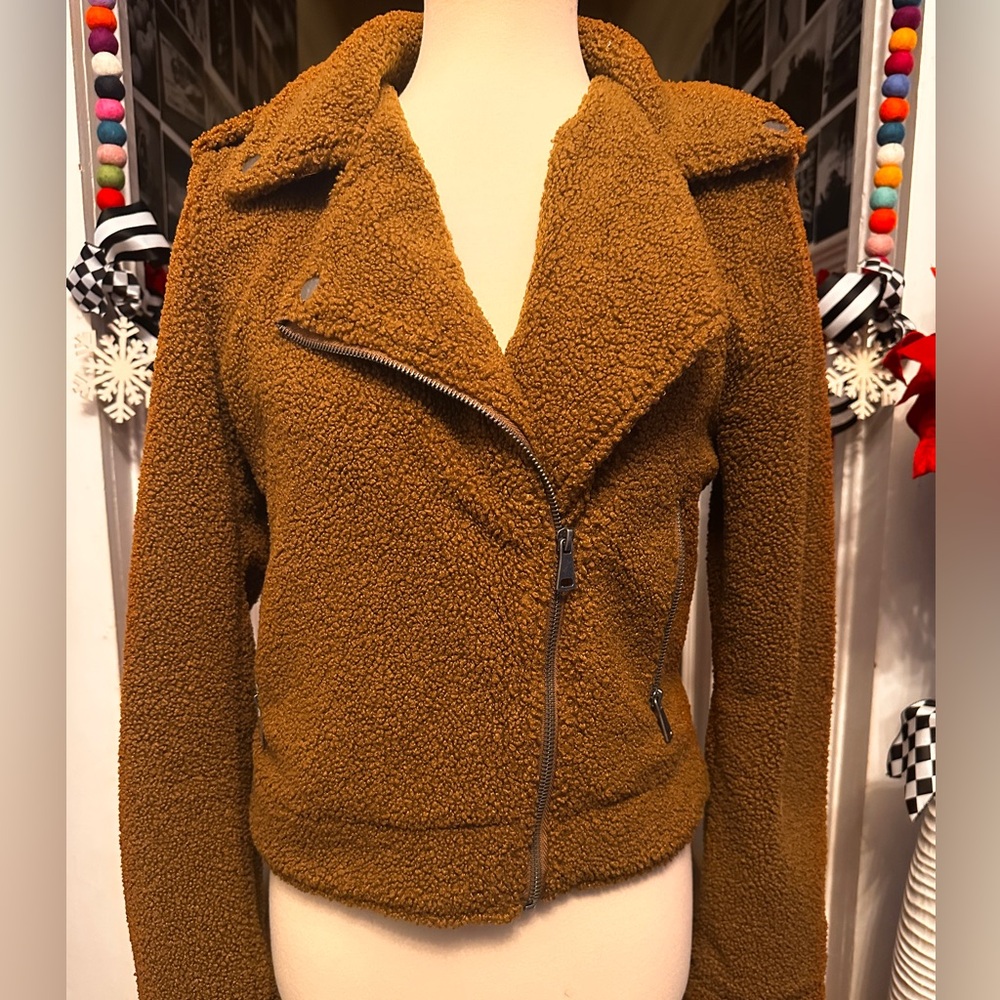 Max Studio Brown Teddy Moto Jacket